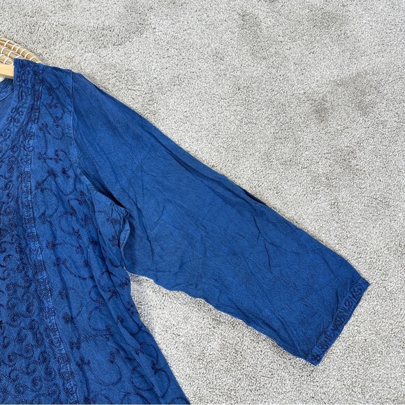 Sakkas Fedella Deep Scoop Neck Longsleeve Top Adjustable Back Straps Blue 1X/2X - Picture 7 of 14